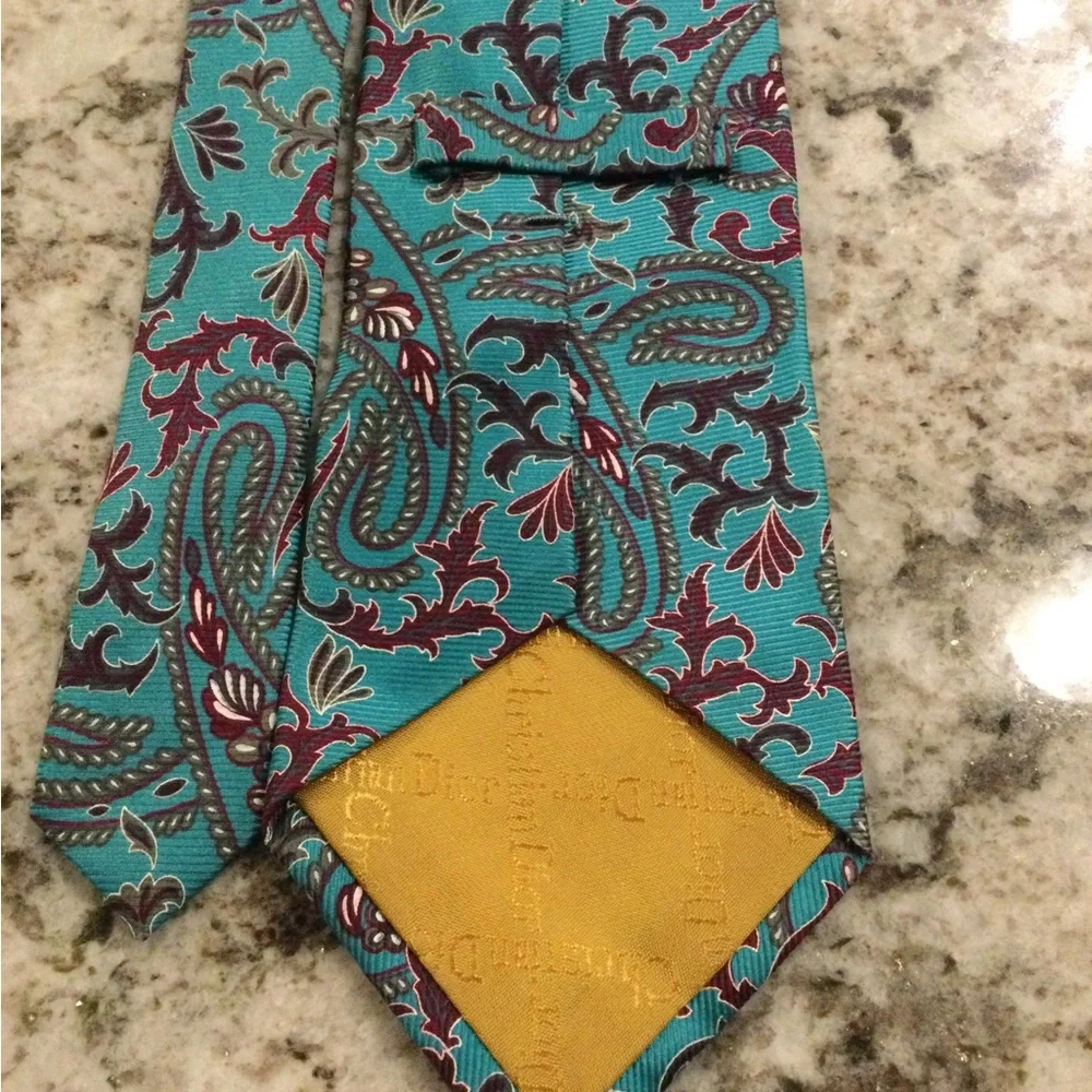 Dior Teal Paisley Tie with Burgundy and Olive Accents
